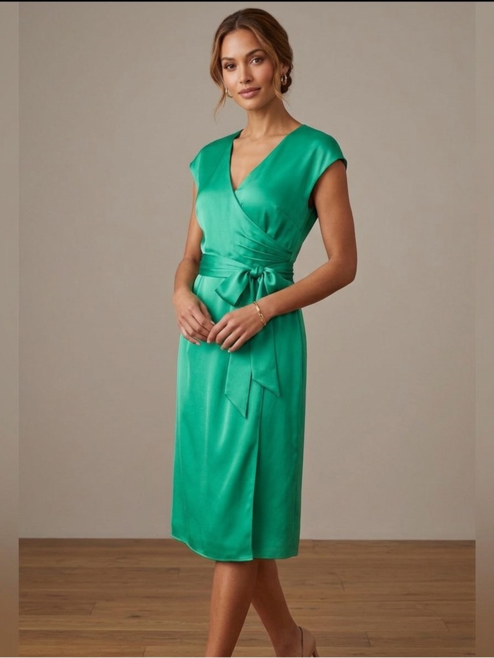 Jcrew beautiful emerald color satin dress